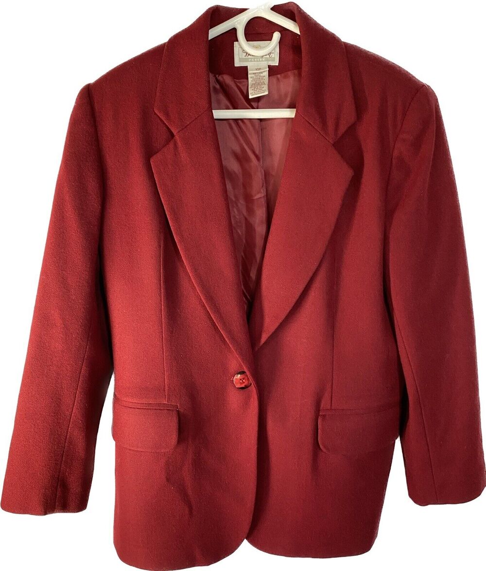 Vintage Worthington Petite Berry Red Single Button Blazer 10P Womens